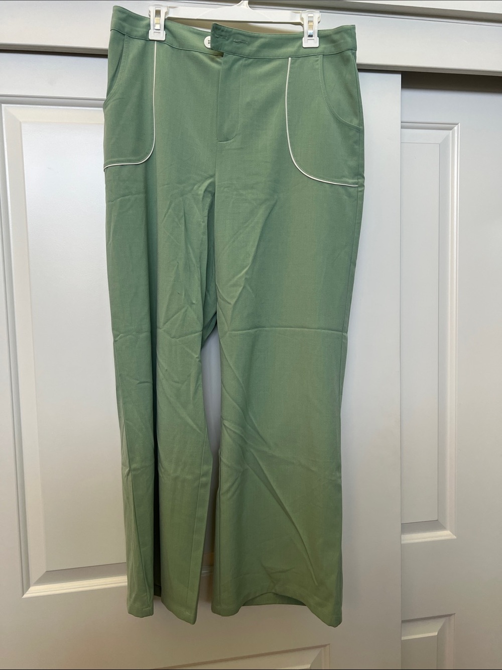 ModCloth Mint Green Wide-Leg Trousers with White Trim